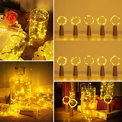 [10 Stück ] Criacr Flaschenlicht Batterie, 2M 20 LED, Flaschen LED Lichterkette, LED Lichterkette für Flaschen, Weihnachtsbeleuchtung Deko led korken für Party, Hochzeit, Weihnachten (Warmweiß) Cover