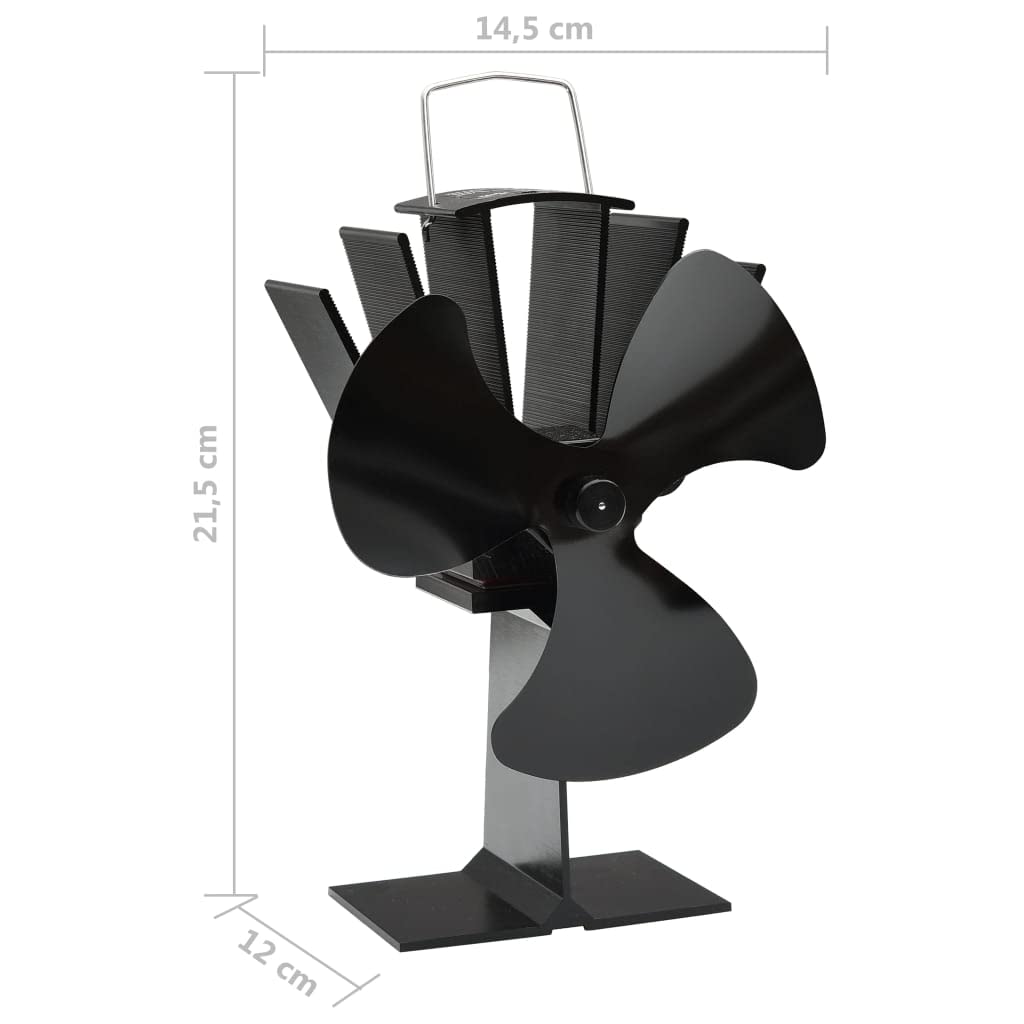 Ofenventilator Wärmebetrieben 3 Blätter Schwarz Eloxiertes Aluminium 14,5 x 12 x 21,5 cm Kamin Zubehör Holzofen Lüfter Geräuschlos Zirkulation Heizen Energie Sparen Effizienz