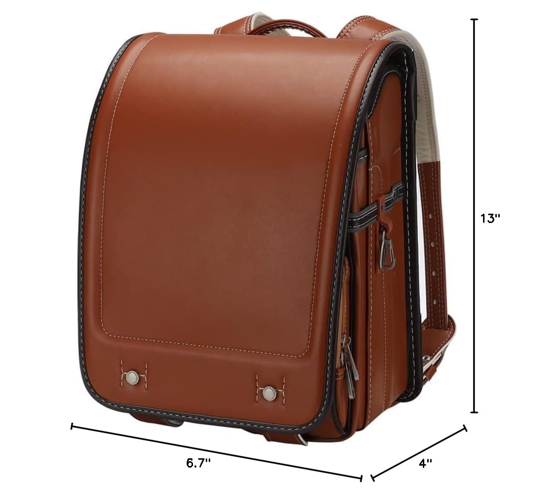 Baobab's wish Ransel Randoseru Backpack Semi-automatic satchel Japanese school bag for girls and boys PU leather bab-rng58 (Brown)