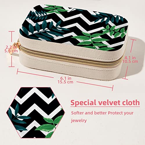 Écrin à bijoux portable zigzag et feuilles sombres haut de gamme - 6