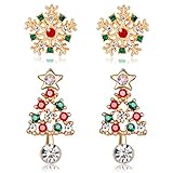 Christmas Tree Earrings For Women Girls CZ Crystal Gold Snowflake Earrings Xmas Stud Earrings Winter