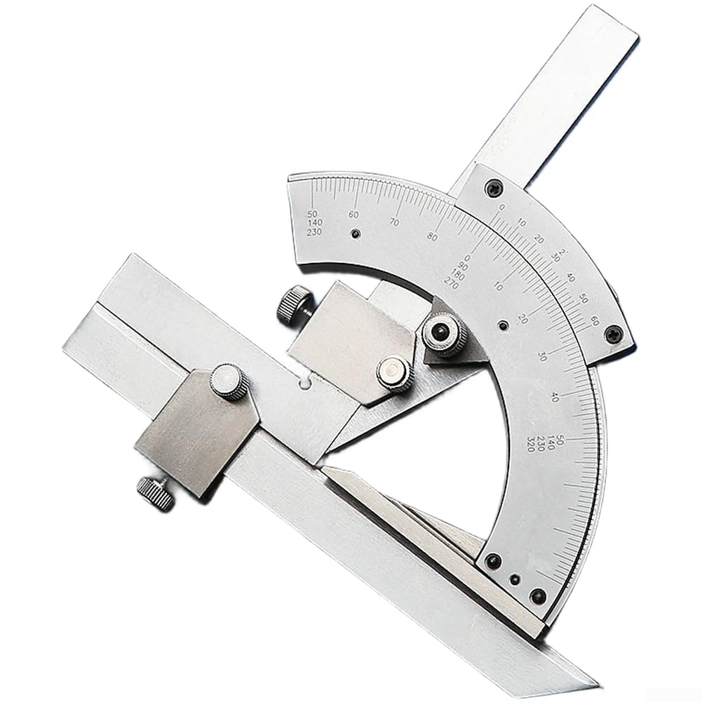 Goniometro in acciaio inox con scala incisa per misurazione angolare di precisione da 0 a 320 gradi, in ingegneria e officina, finitura argento (C)