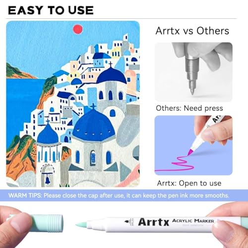 Image of Arrtx 60 Colors Acrylic Paint Pens, Markers Paint Pens, Brush Tip for Rock Painting, Wood, Canvas, Stone, Ceramic, DIY Crafts Making Art Supplies-with Neon & Metallic & Regular Color-60A