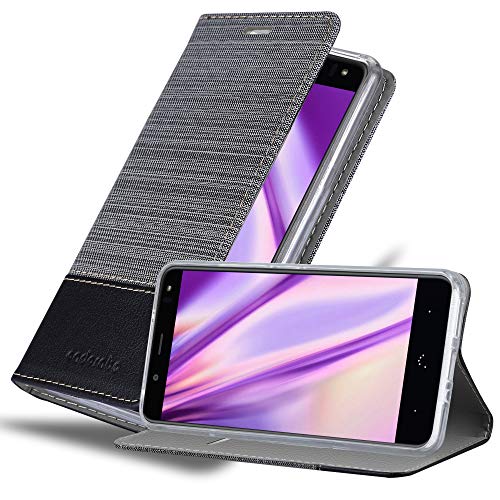 Cadorabo Funda Libro para BQ Aquaris U2 / U2 Lite en Gris Negro - Cubierta Proteccíon con Cierre Magnético, Tarjetero y Función de Suporte - Etui Case Cover Carcasa