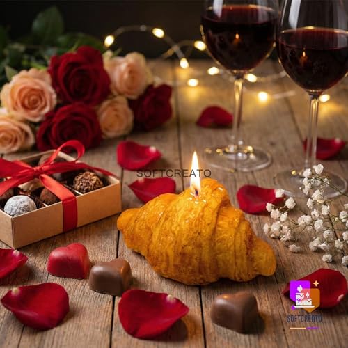Image of Croissant Silicone Candle Mould | 3D Bakery Bread Dessert Shape Candle Making Mould | Food Cake Cupcake Wax Soap Resin Art Silicone Mould for DIY Handmade Decorative Candles (Croissant A)