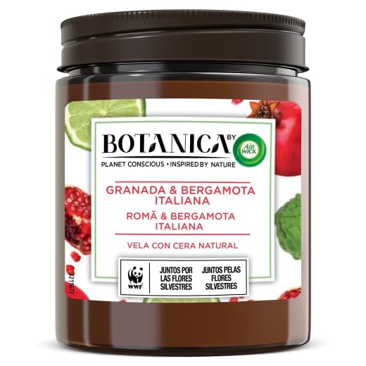 Botanica by Air Wick - Vela Aromática Perfumada, Ambientador Esencia para Casa con Aroma a Granada y Bergamota Italiana - 205gr