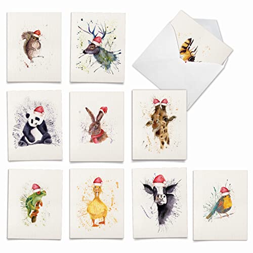 Image of The Best Card Company Variety Pack of 10 Christmas Greeting Cards with Envelopes, Humor Holiday Assortment for Men and Women (10 Designs, 1 Each) - Wildlife Expressions Holiday M2973XSB