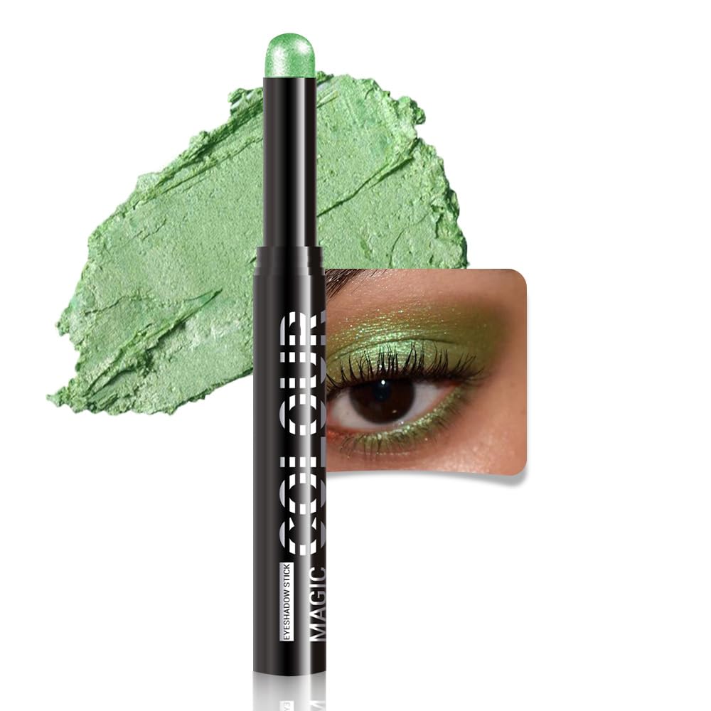Yellow Green Shimmer Cream Eye Shadow Stick Makeup for Women, Lime Green Shimmer Matte Eye Shadow Brightener Stick for Eyes, Waterproof Eyeshadow Pencil Applicator Blendable for Eye Highlight 21 1Pcs 21# Yellow Green Shimmer 1 Count (Pack of 1)