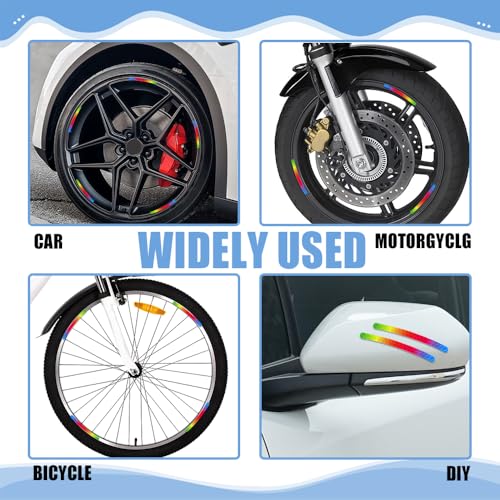 Image of 20PCS Reflective Car Wheel Decorative Stripe Stickers, Car Wheel Decals, Night Safety Warning Car Stickers, Anti-Scratch Reflective Rim Stickers Universal for Cars Motorcycles (Colorful)