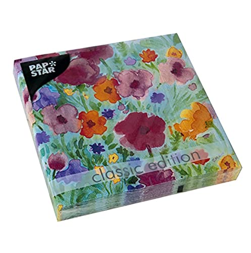 E+N Servietten Blumen Bunt 33x33 Cm - 20 Stück, 3-lagig, Wiederverschließbar, FSC-zertifiziert
