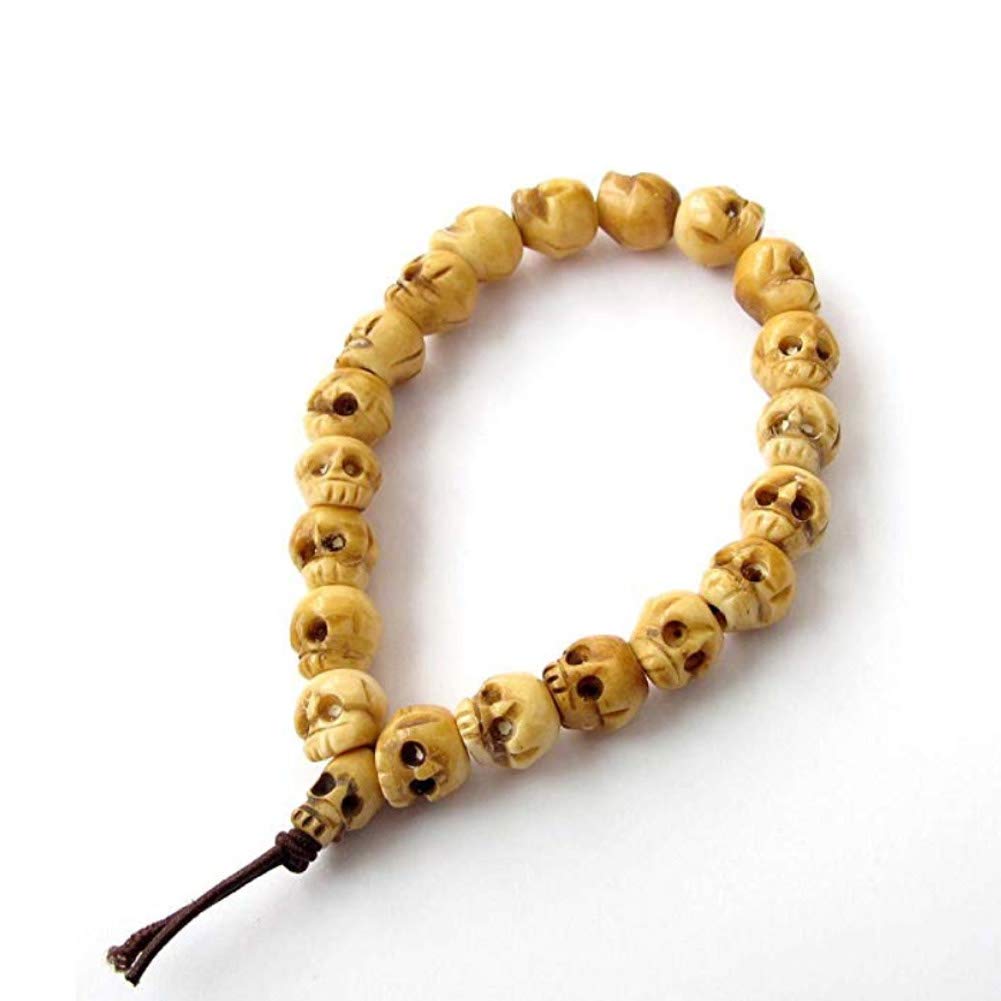 EASTCODE Charming Mens Ox Bone Carved Skull Beads Buddhist Prayer Wrist Mala Bracelet
