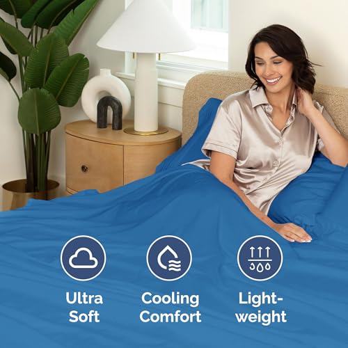 King Size Flat Sheet - Hotel Quality Top Flat Bed Sheet Only - Ultra-Soft, Breathable & Cooling - Fade & Wrinkle Free - Easy-Care, Stain & Shrink Resistant Bedding - Easy-Fit & Oeko-Tex - Royal Blue by CGK Unlimited - Image 2
