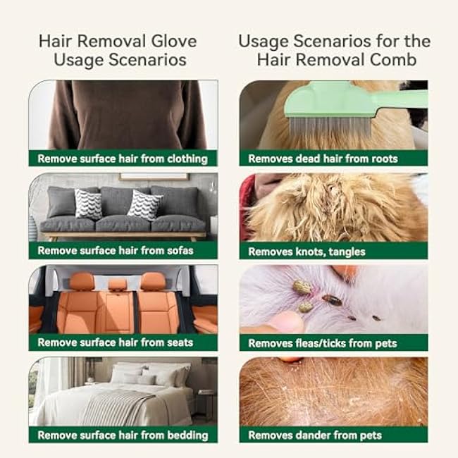 Flea Comb for Cats & Dogs ¨C Removes Loose Hair, Tangles, Fleas & Dander, with Free Electrostatic Pet Hair Removal Glove for Clothes, Furniture, Carpets & Bedding-ng5jVZo5