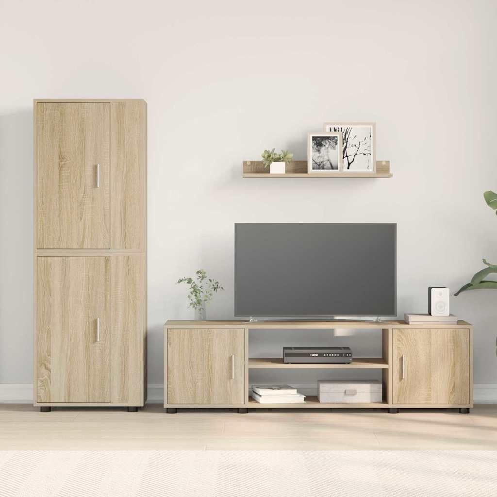 4-teiliges TV-Schrank Set Sonoma-Eiche Holzwerkstoff, Hängend, Modernes Media Center, Wohnzimmer Entertainment Konsole, Robuste Konstruktion
