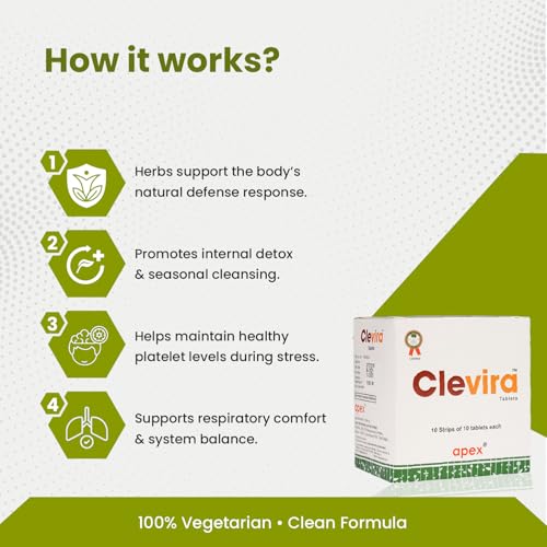 Image of Green Milk Clevira Tablets | Ayurvedic Immune Support Supplement | Supports Immunity During Seasonal Flu & Viral Challenges | Helps Maintain Platelet Balance, Detox & Recovery | Herbal Immune Care Formula | 10x10 Tablets
