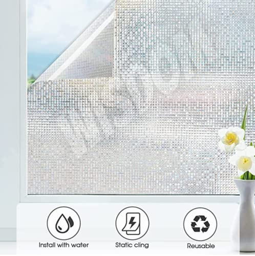 Image of WISDOM Privacy Window Film Frosted Glass Film Static Cling Glass Film No Glue Anti-UV Window Sticker Non Adhesive for Privacy Office Meeting Room Bathroom Living Room (CRSTAL Mosaic, 24 x 136 inch)