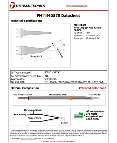 Image of Thermaltronics PM75MD575 Hook Long 30deg Fine 0.51mm (0.02in) interchangeable for Metcal SFP-DRH05