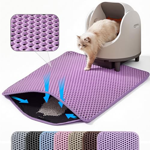 Image of Cat Litter Mat,Large Honeycomb Double Layer Cat Litter Trapping Mat, Non Slip Waterproof Urine Proof Cat Litter Box Mat, Kitten Supplies and Essentials