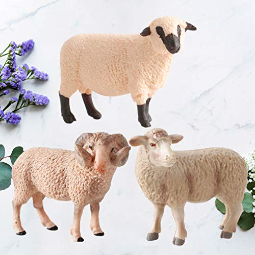 NUOBESTY 3 peças de estatueta de ovelha em miniatura, topos de bolo de animais de fazenda, figuras r