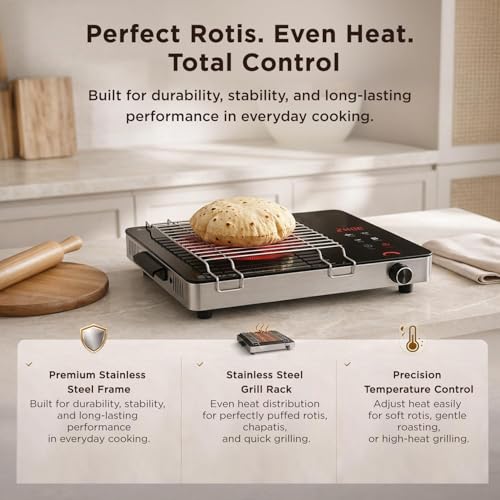 Image of BLUETRAX Classic 2200 Watt Infrared Cooktop with Crystal Glass & Touch Panel | 4 Pre set cooking Modes | Stir-fry | BBQ | Hot Pot | Steam | 60C to 600C | Digital time & Watt display - Classic SIlver