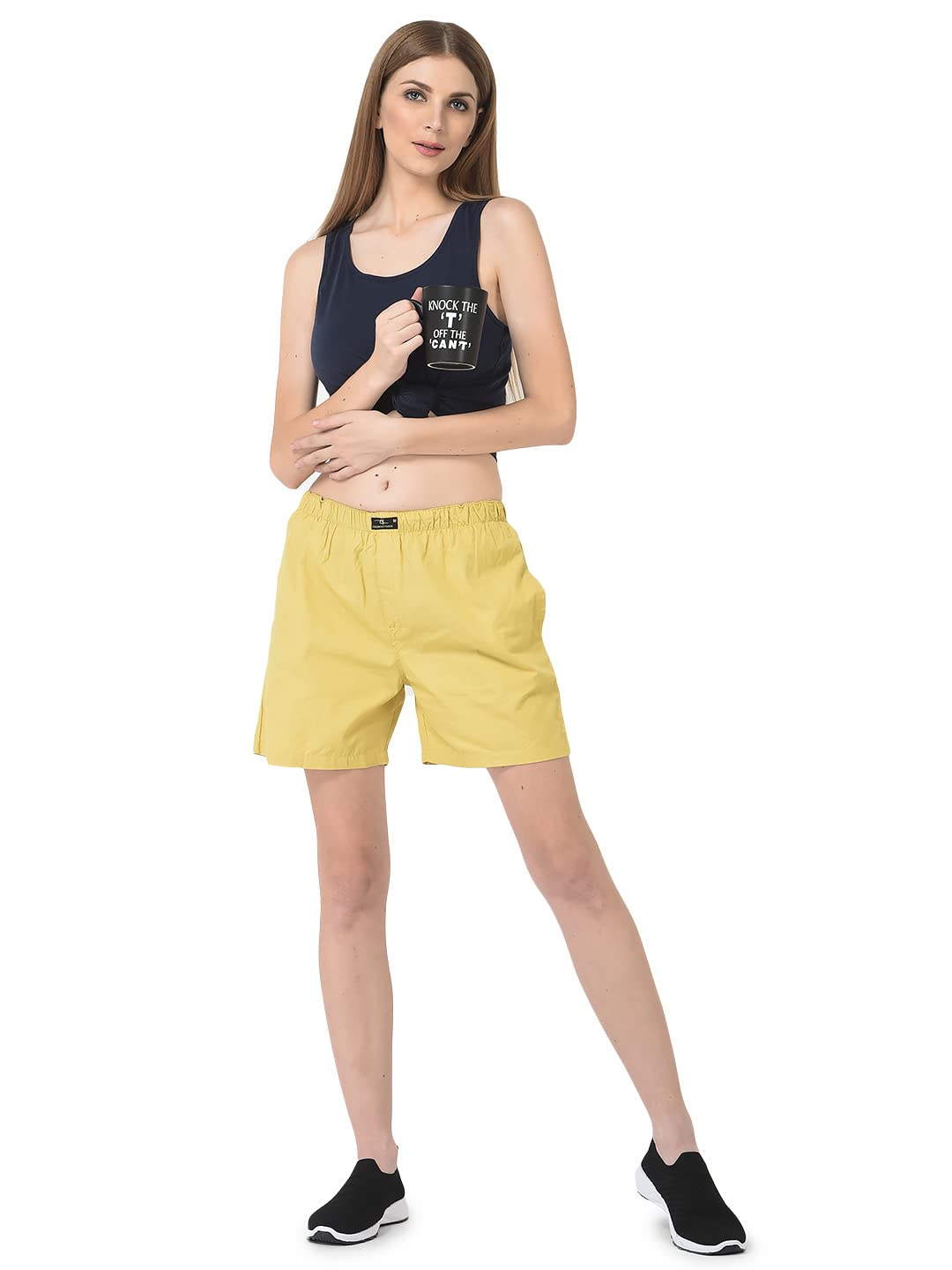 Cozmostore Women's Yellow Cotton Boxer Shorts (in, Alpha, L, Regular, Yellow) 4