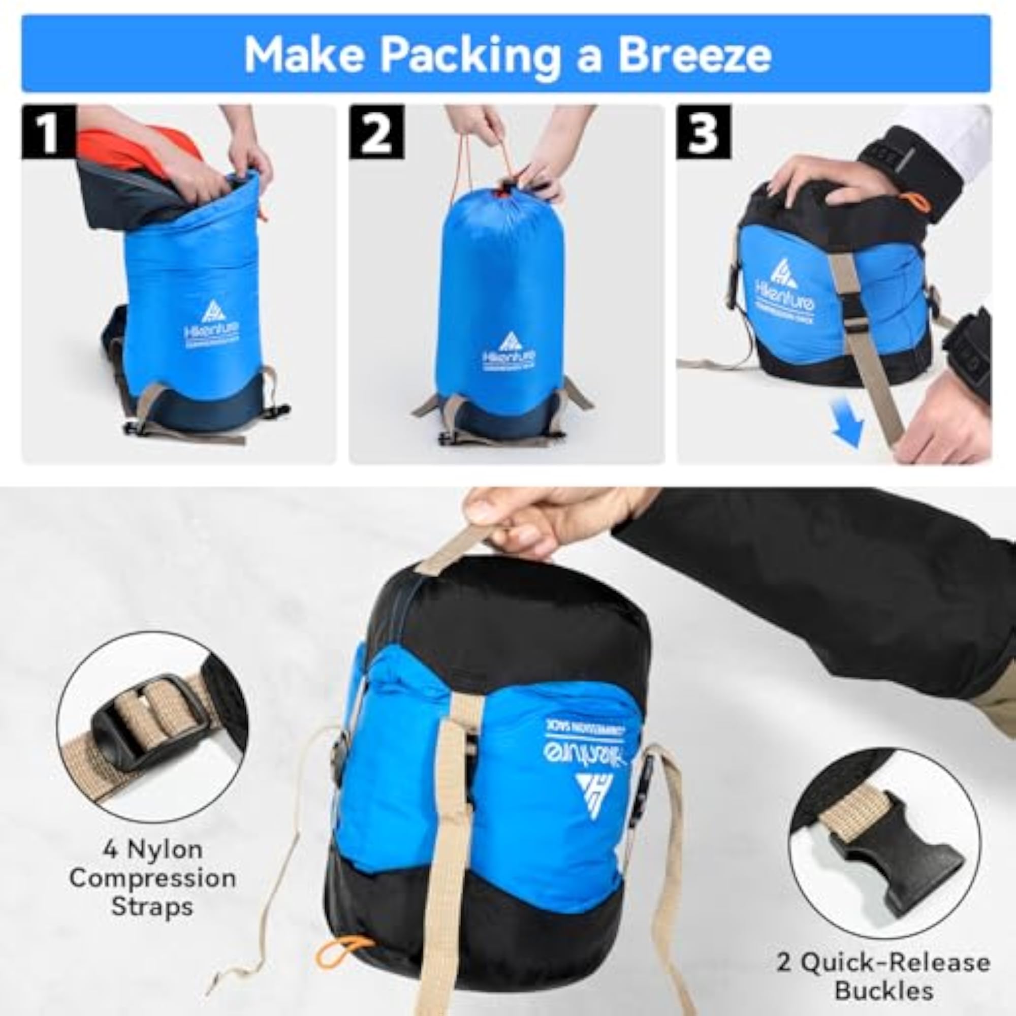 Compression Sack for Sleeping Bag, Water-Resistant