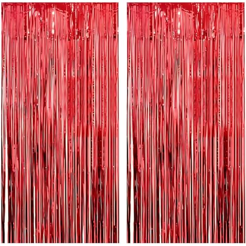 Gleemix Lametta Vorhänge Rot Glitzer Hintergrund, Rubinrot Fringe UNO...