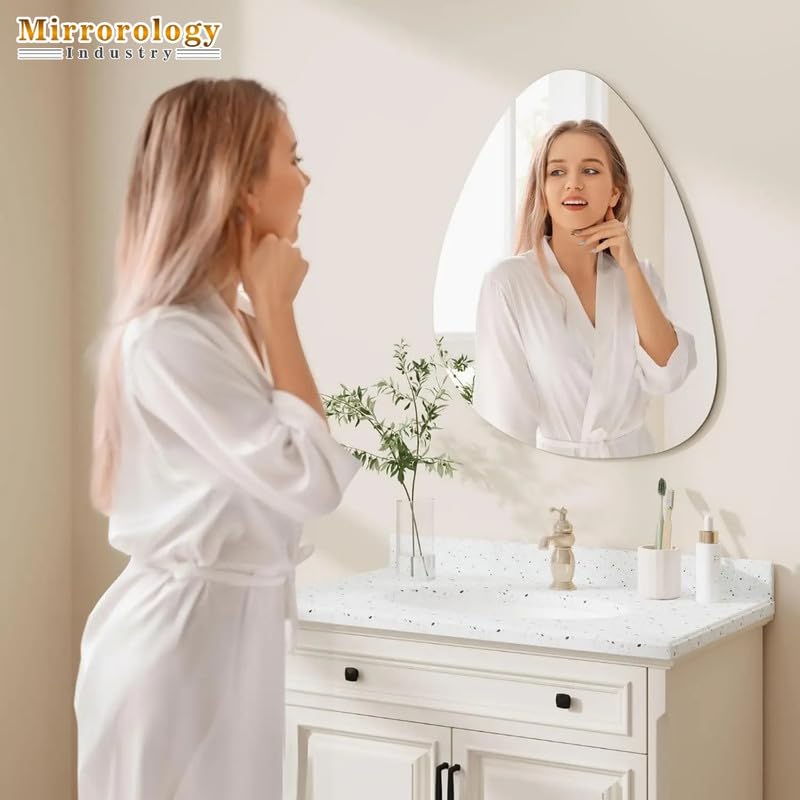 Image of 12x18 Inch Irregular Teardrop Wall Mirror | Frameless Artistic Design | 5mm HD Glass | Decorative Accent Mirror for Bedroom, Living Room, Vanity & Entryway Decor