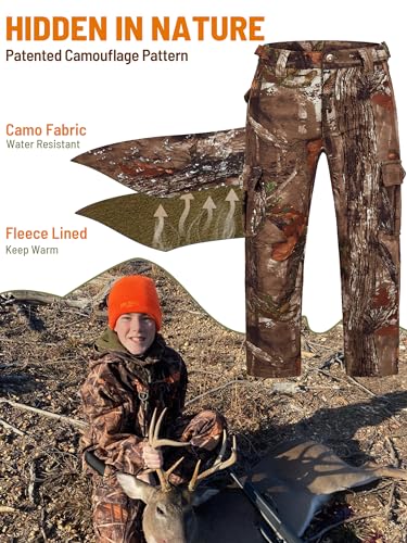 NEW VIEW Kids Camo Hunting Pants Silent, Youth Hunting Clothes for Cold Winter, Camouflage Hunting Pants for Boys & Girls2