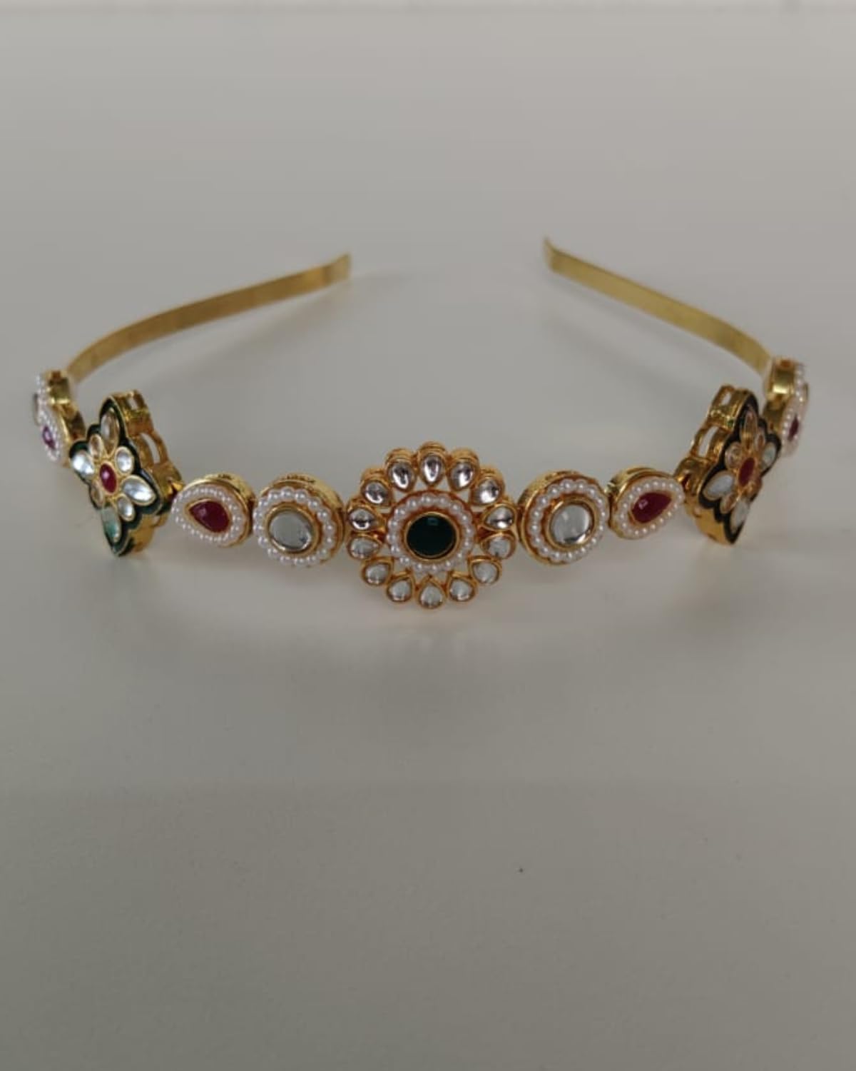 GratiHiveKundan Hairband Matha Patti for Women | Green Stone Head Band | Traditional Hairband Hair Accessories Without Maang Tikka | Kundan Headband for Girls & Women Wedding (Pack of 1)