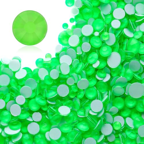 Image of Neon Green Flatback Rhinestones, Glass Rhinestones for Nail Art and Craft, Glue Fix, Loose Crystal Gemstones(Neon Green, SS10, 1440pcs, 2.7-2.8mm)