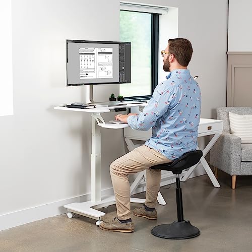 Vivo White Electric Mobile Height Adjustable 36 Inch Dual Platform Standing Desk With Wheels, Rolling Small Space Table, Sit Stand Workstation, Desk-V111Vtw #TOP5