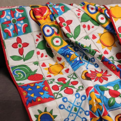 Image of LORETO - A QUALITY LINEN BRAND 100% Cambric Cotton Double Dohar 88 x 90 Inches, 3-Layer Lightweight AC Blanket with Soft Cotton Flannel Filling, Summer Quilt, Reversible, Cherry Red and Cobalt Blue