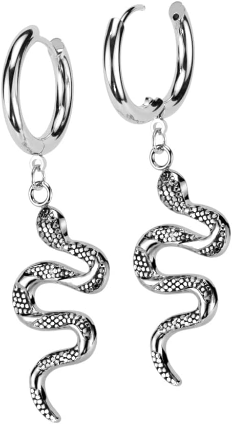 18GA 316L Stainless Steel Snake Dangling Hoop Earrings, Sold as a Pair