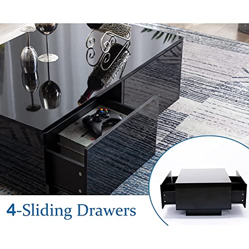 St.mandyu Led Coffee Table With Storage Drawers, Modern High Glossy Center Table With 20 Colors Led Lights For Living Room, Black #TOP4