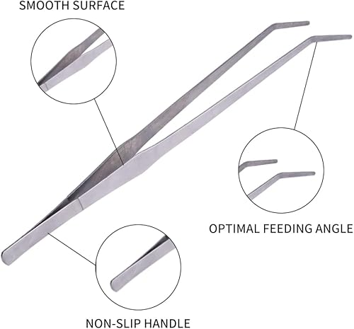 Miniatura 4 de Firesteed Pinzas de acuario de mango extralargo para servir, pinzas de alimentación, paquete de 2 pinzas rectas y curvas de acero inoxidable para