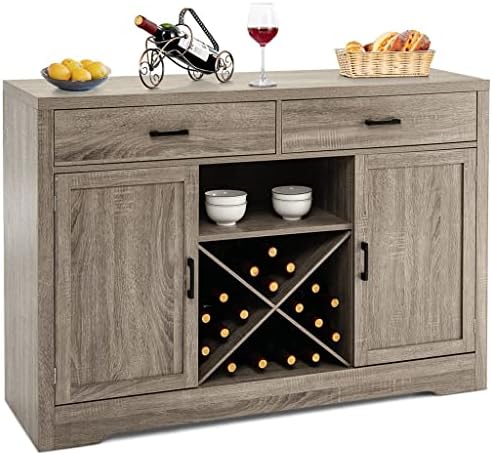 VIBY Kitchen Storage Buffet Farmhouse Wooden Sideboard with 2 Drawers and Wine Rack