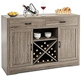 VIBY Kitchen Storage Buffet Farmhouse Wooden Sideboard with 2 Drawers and Wine Rack