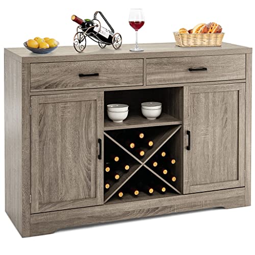 Viby Kitchen Storage Buffet Farmhouse Wooden Sideboard With 2 Drawers And Wine Rack #TOP3