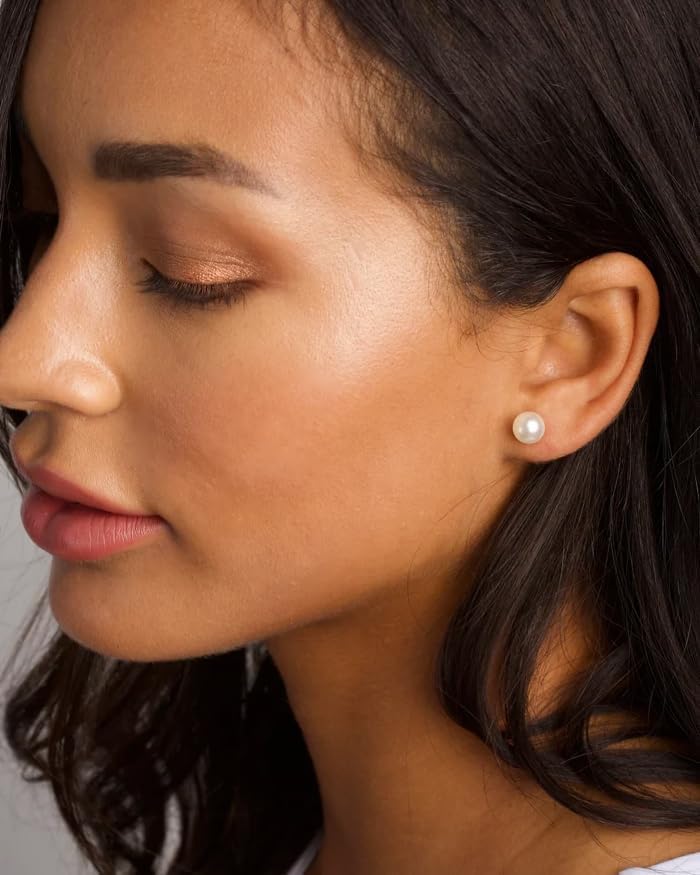 JINERA 5 Pairs Stud Earrings for Women 14K Plated Gold/Silver Pearl Ball Small Stud Earrings Set Cartilage Piercing Hypoallergenic Lightweight Flatback Earrings Jewelry Gifts for Women - Image 2