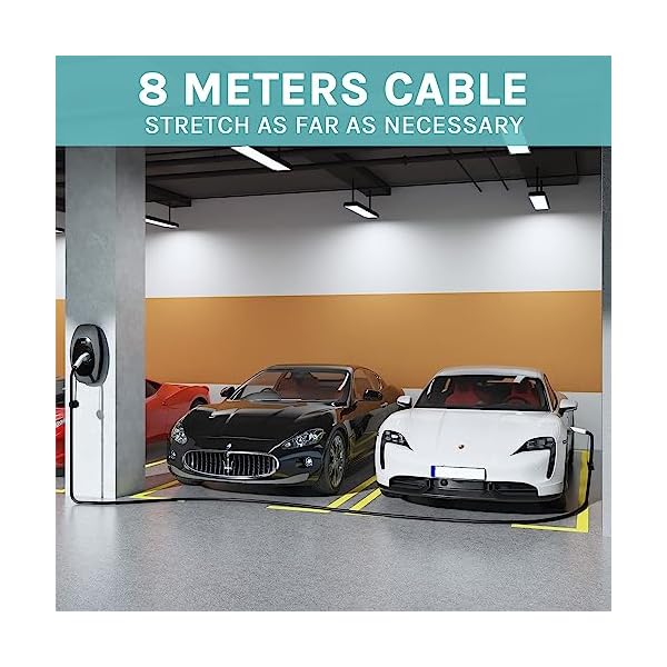 MAX GREEN EV/Elektrofahrzeug Auto & PHEV Ladekabel Typ 2 auf Typ 2, 32Amp, 22 KW DREI Phasen 8 Meter kompatibel mit Model 3/X/Y/S 500 Electric ID.3 i3 ZOE EQV EQA e-tron Quattro FIAT 500 u.a – Bild 5