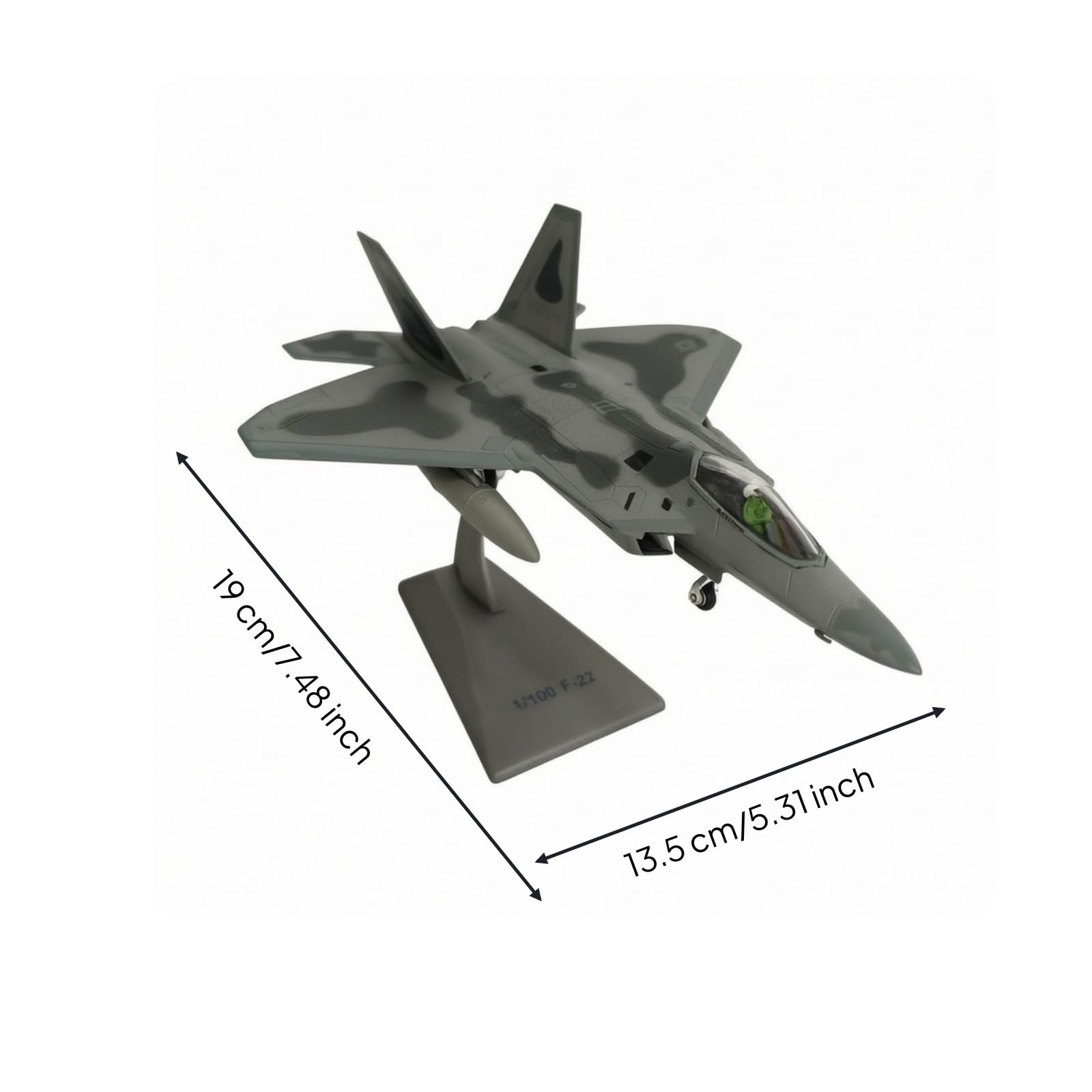 Modellino Aereo da Combattimento in Lega Jet da Caccia Aeromodello Miniatura Lega Resistente con Supporto Espositivo Design con Doppie Derive