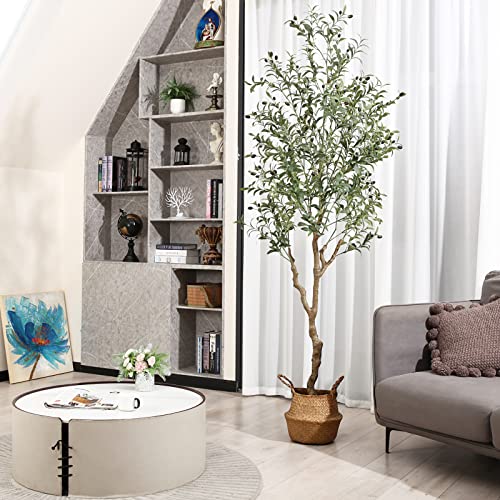 Mosade Artificial Olive Tree 7 Feet Fake Olive Silk Plant And Handmade Seagrass Basket, Perfect Tall Faux Topiary Silk Tree For Indoor Entryway Modern Decor Home Office Porch Balcony Gift,1Pack #TOP2