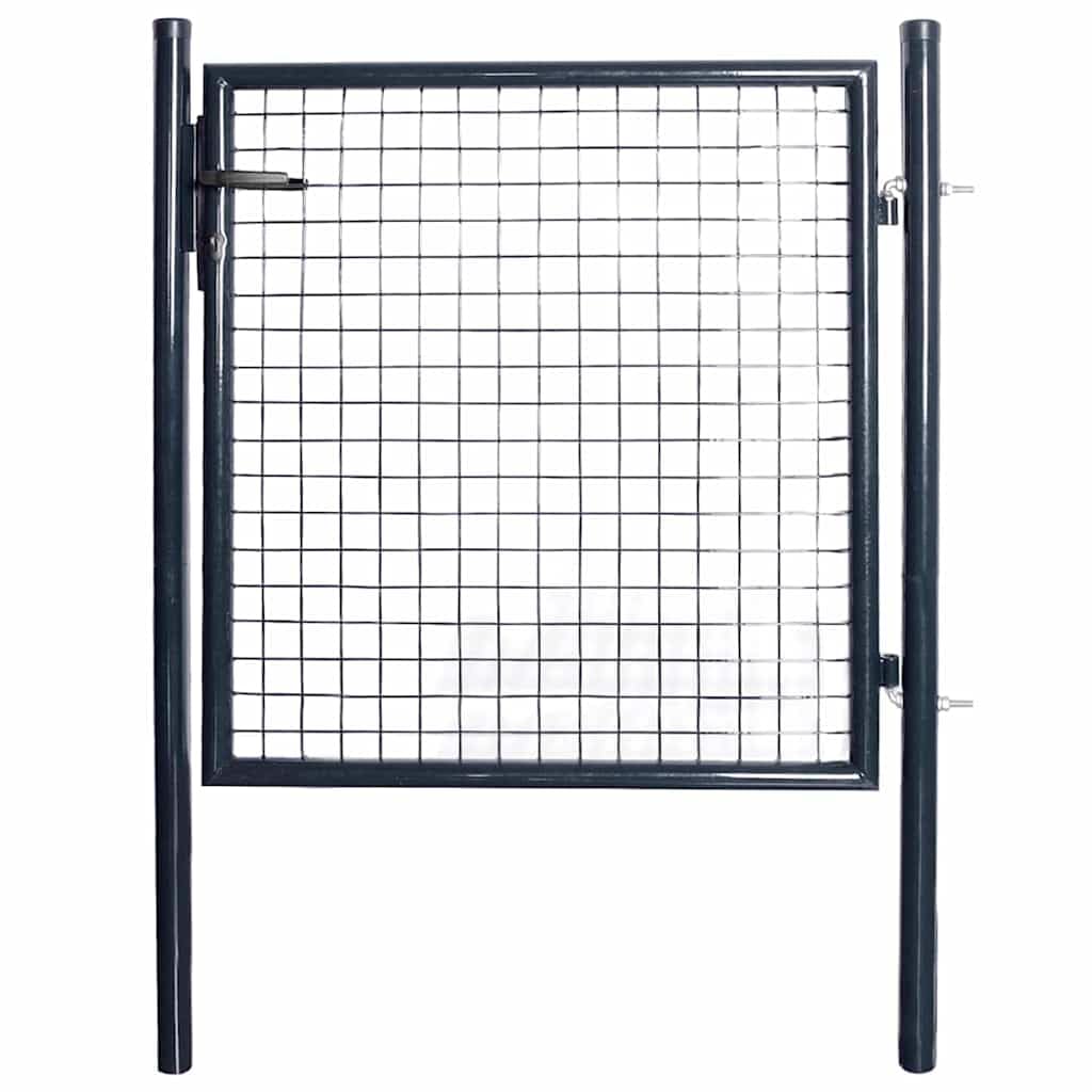 Galvanized Steel Mesh Garden Gate Anthracite Gray 100 x 150 cm, adjustable 99 to 105 cm width, 48 mm posts, lock, hinge, 3 keys for fence, yard, terrace, driveway