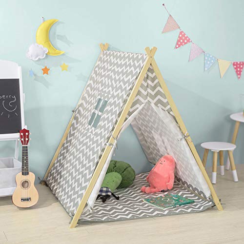 SoBuy OSS02-HG Speeltent Tipi Tent voor Kinderen Kindertent met 2 Deuren en een Raamspeelhuis lichtgrijs - Afbeelding 4
