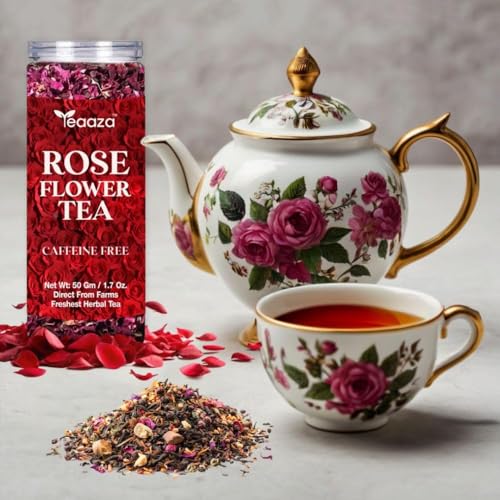 Image of Teaaza Rose Flower Tea Pack of 3 - Grade A| Natural Sun-Dried Rose Petals 50 grams - 50 Cups each box | Herbal Tea | Rich In Vit - C | For Beautiful Hair & Skin | Loose Pack
