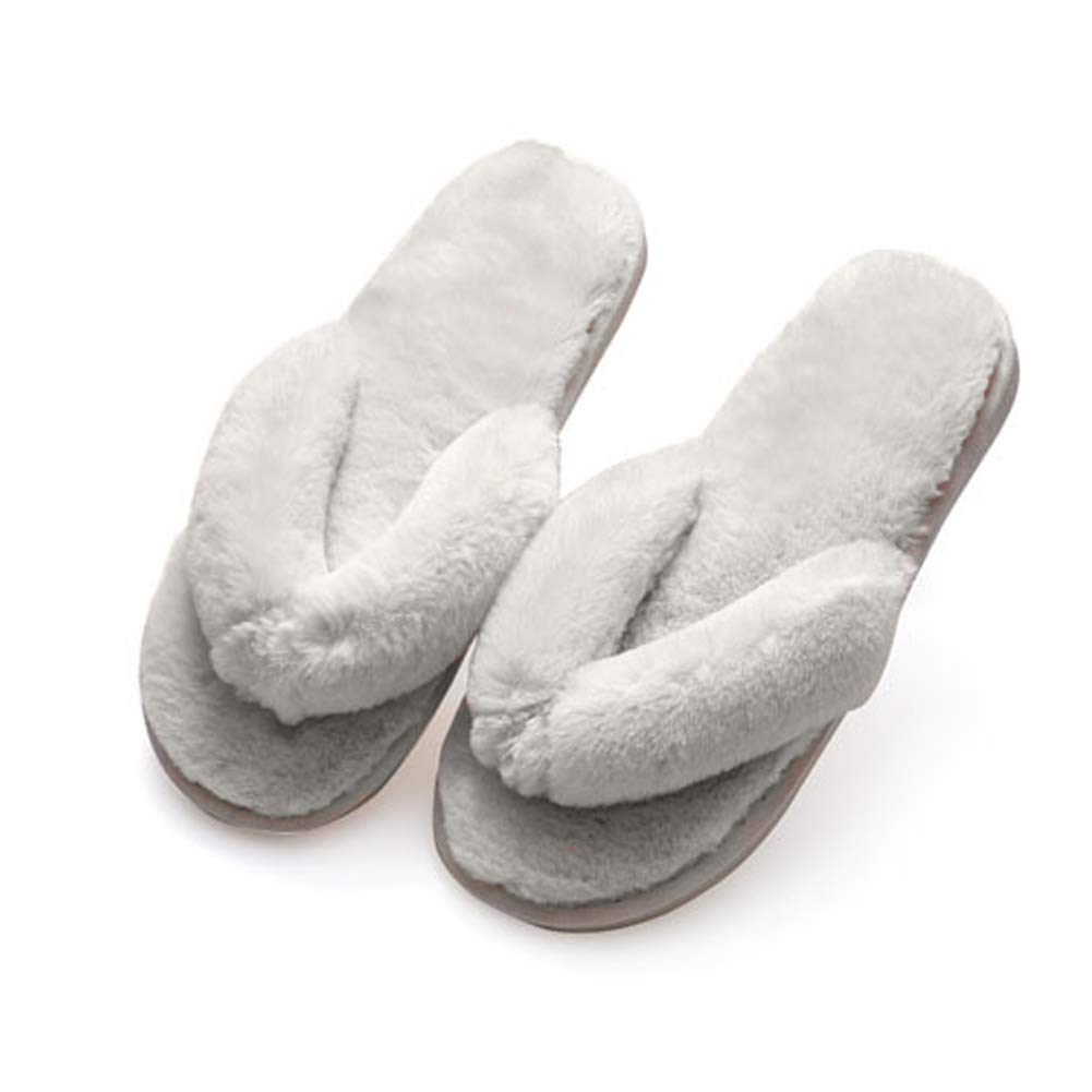 Womens Faux Fur Slippers Warm Fussy Flip Flop House Slippers Open Toe Home Slippers for Girls Men