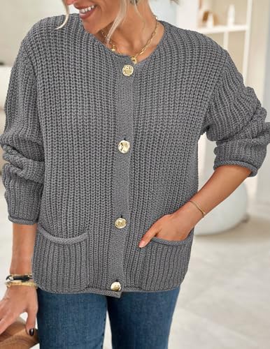 Image of PRETTYGARDEN Cardigan Sweaters for Women 2026 Trendy Oversized Knit Chunky Button Cardigans Fall Winter Outfits with Pockets