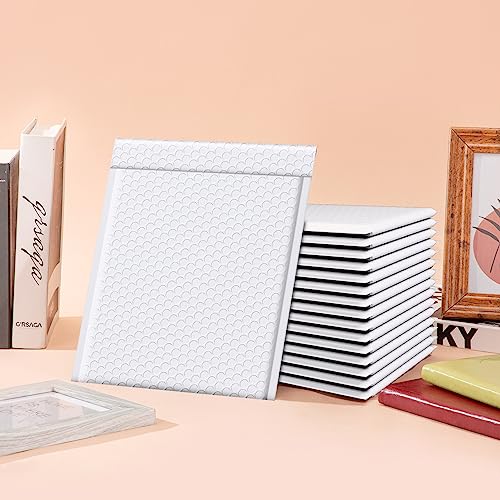 Image of Fuxury 100 Pack White Bubble Mailers 8.5x12 inch Medium Opaque Bubble Envelopes Strong Adhesion Padded Mailer Thick Padded Envelopes Mailers for Small Business Mailing Books Clothes Makeup Supplies
