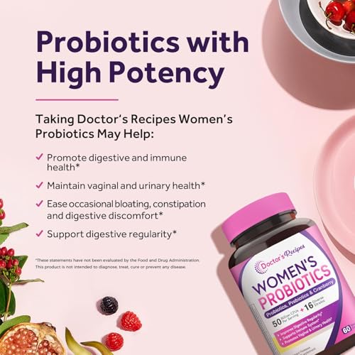 Doctor's Recipes Women's Probiotic, 60 Caps 50 Billion CFU 16 Strains, with Organic Cranberry, Digestive Immune Vaginal & Urinary Health, Shelf Stable, Delayed Release, No Soy Gluten Dairy - Image 4